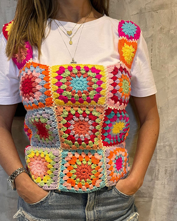 Camisa Blusa Crochet Cuadros Granny Blusas Tejidas De Cuadros